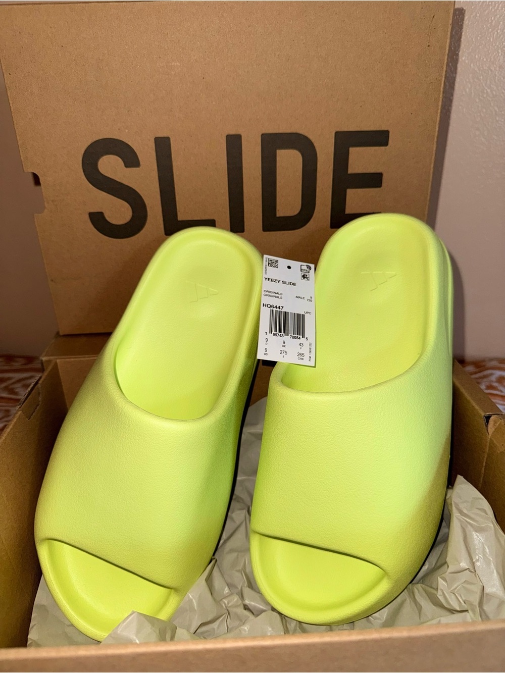 Adidas Yeezy Slides Green Glow men’s 9